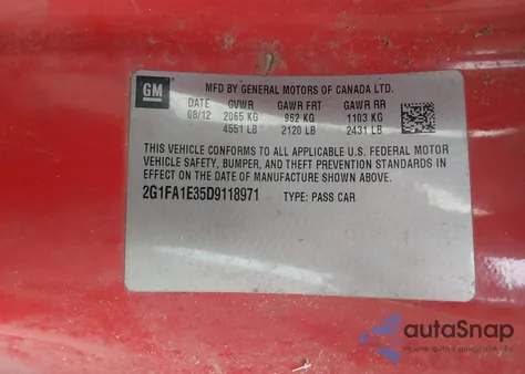 2013 Chevrolet Camaro 2Ls z USA, uszkodzony, nr VIN 2G1FA1E35D9118971